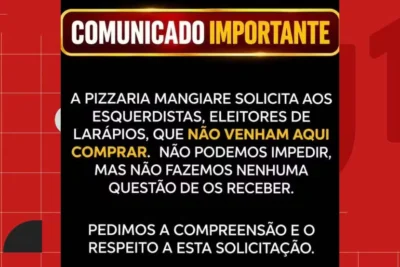 Pizzaria pede que eleitores de esquerda não frequentem local e vira alvo do MP